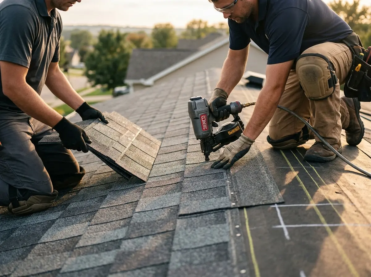 Professional roofer working on a residential roof in Rio Grande City